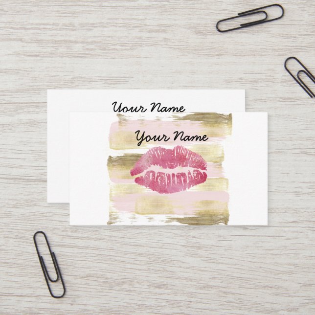 Pink and Gold Lip Business Card Bottom Lip (Front/Back In Situ)