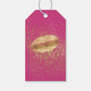 Pink and Gold Lips Kiss Gold Glitter XOXO Gift Tags