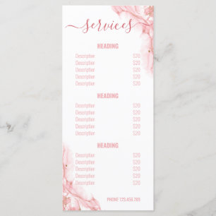 Pink and Gold Liquid Watercolor Salon Service Menu