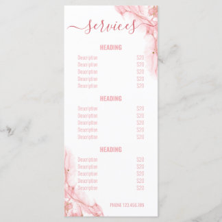 Pink and Gold Liquid Watercolor Salon Service Menu