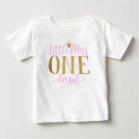 Pink and Gold Little Miss One Derful Baby T-Shirt