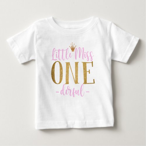 Pink and Gold Little Miss One Derful Baby T_Shirt