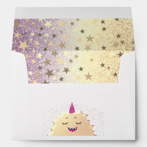 Pink and Gold Little Monster Return Address Envelope