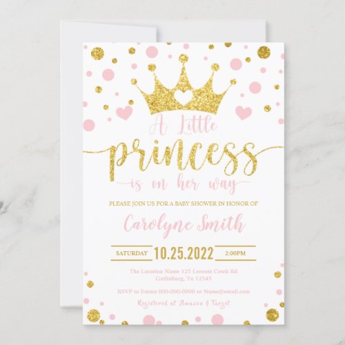  Pink and Gold Little Princess Invitation