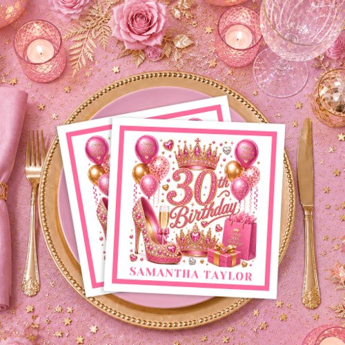 Pink And Gold Luxe Glitter 30th Birthday Napkins