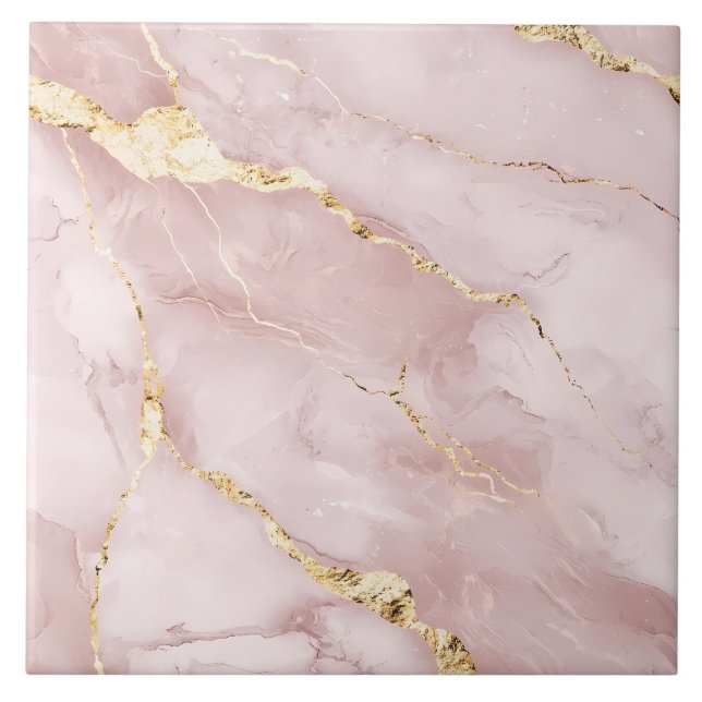 Pink and Gold Luxurious Gemstone Modern Marble Ceramic Tile (Front)