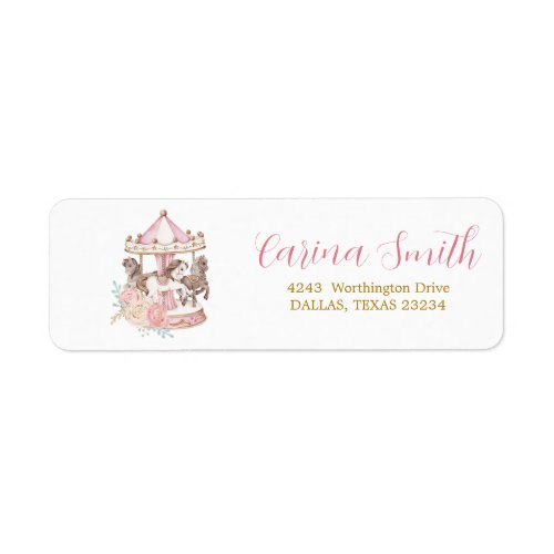 Pink and Gold Magical Carousel Address Label