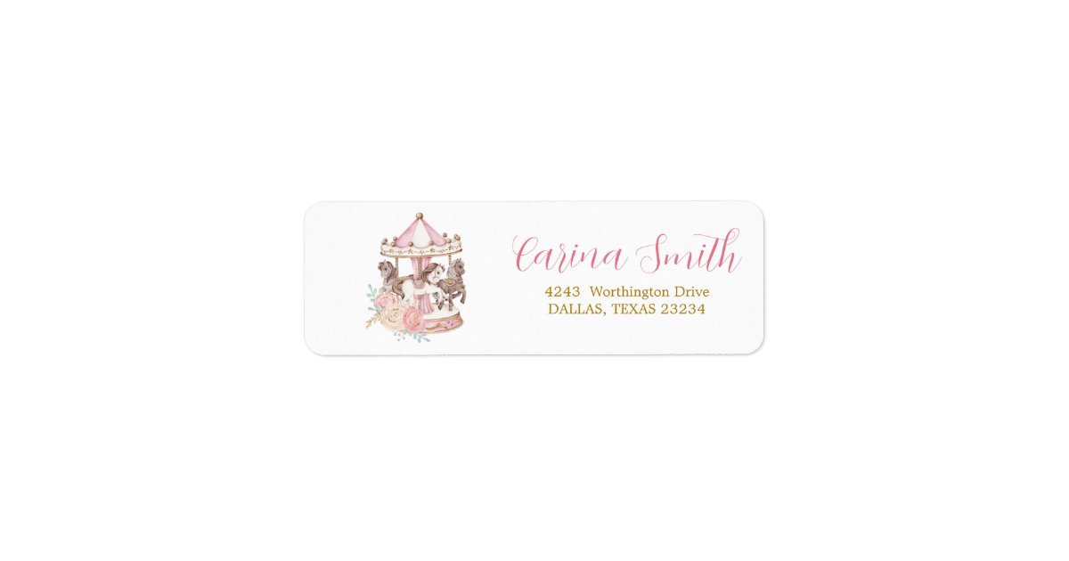 Carousel Address Labels Pink and Gold Magical Carousel Address Label | Zazzle