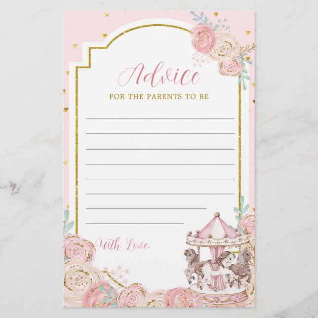 Pink and Gold Magical Carousel Advice Card (Front)