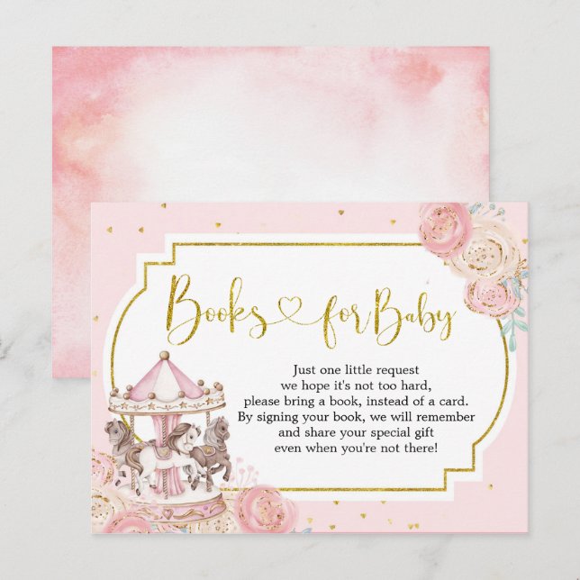 Pink and Gold Magical Carousel Books For Baby Invitation Postcard (Front/Back)
