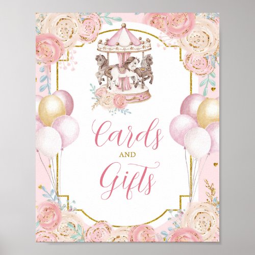 Pink and Gold Magical Carousel Cards And Gift Sign