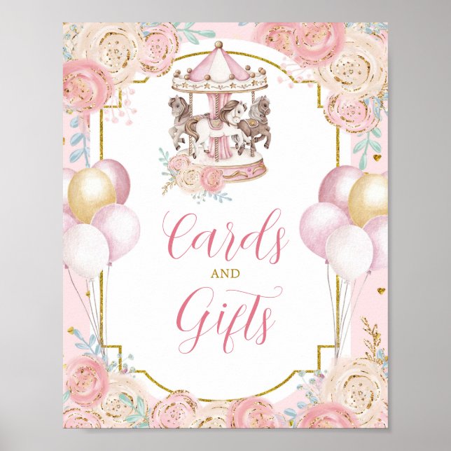 Pink and Gold Magical Carousel Cards And Gift Sign (Front)