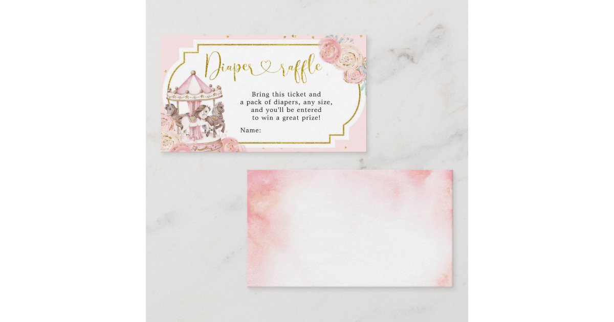 Pink and Gold Magical Carousel Diaper Raffle Enclosure Card | Zazzle