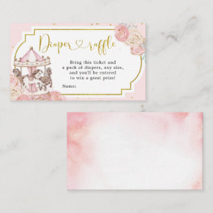 Pink and Gold Magical Carousel Diaper Raffle Enclosure Card