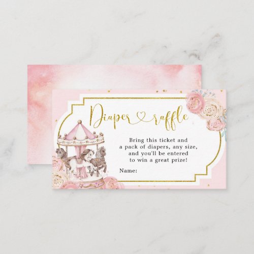 Pink and Gold Magical Carousel Diaper Raffle Enclosure Card