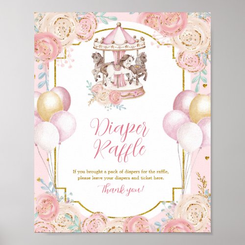 Pink and Gold Magical Carousel Diaper Raffle Sign