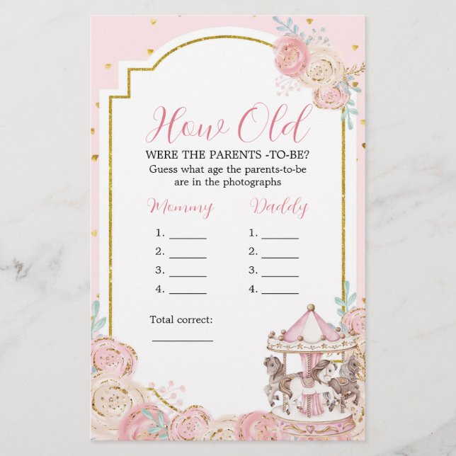 Pink and Gold Magical Carousel How Old The Parents (Front)