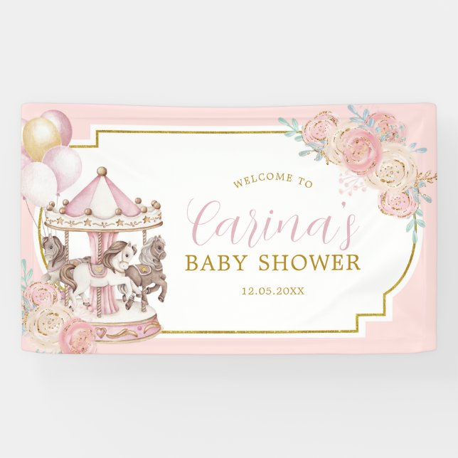 Pink and Gold Magical Carousel Large Banner Sign (Horizontal)