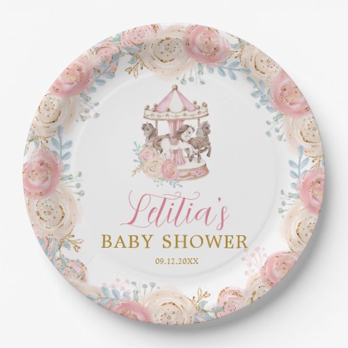Pink and Gold Magical Carousel Paper Plate