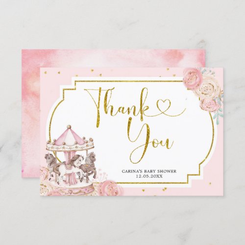 Pink and Gold Magical Carousel Thank You Card