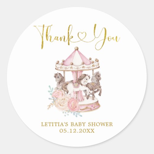 Pink and Gold Magical Carousel Thank You Sticker