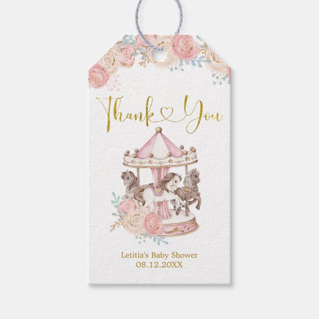 Pink and Gold Magical Carousel Thank You Tag (Front)