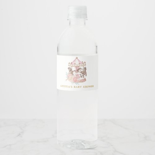 Pink and Gold Magical Carousel Water Bottle Water Bottle Label