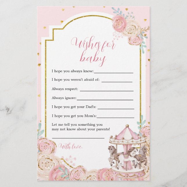Pink and Gold Magical Carousel Wishes For Baby (Front)