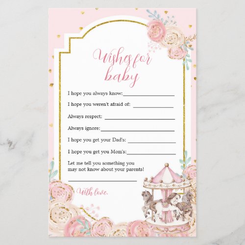 Pink and Gold Magical Carousel Wishes For Baby