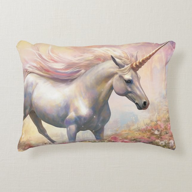 Pink and Gold Magical Cute Unicorn Accent Pillow (Front)