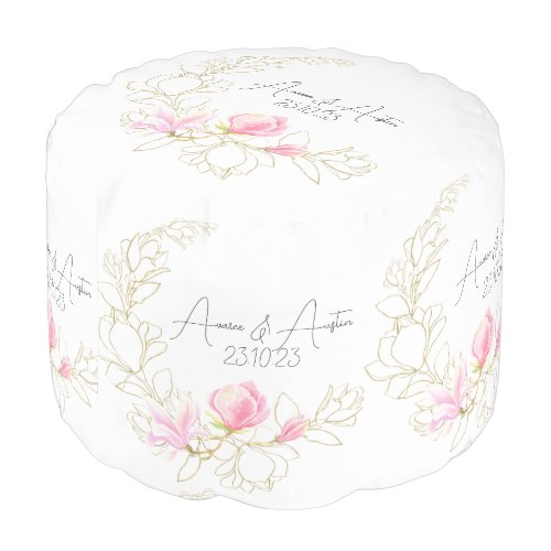 Pink and Gold Magnolias Wedding Memory Pouf