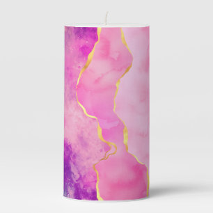 Pink and Gold Marble Agate Design Pillar Candle