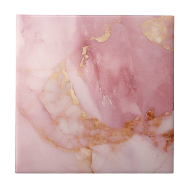 Pink, and Gold Marble  Ceramic Tile (Front)