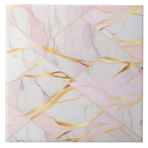 Pink and Gold Marble  Ceramic Tile