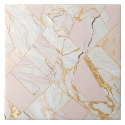 Pink and Gold Marble  Ceramic Tile
