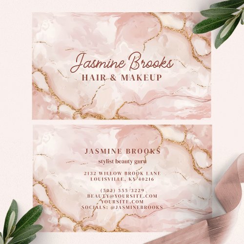 Pink And Gold Marble Chic Glam Business Card