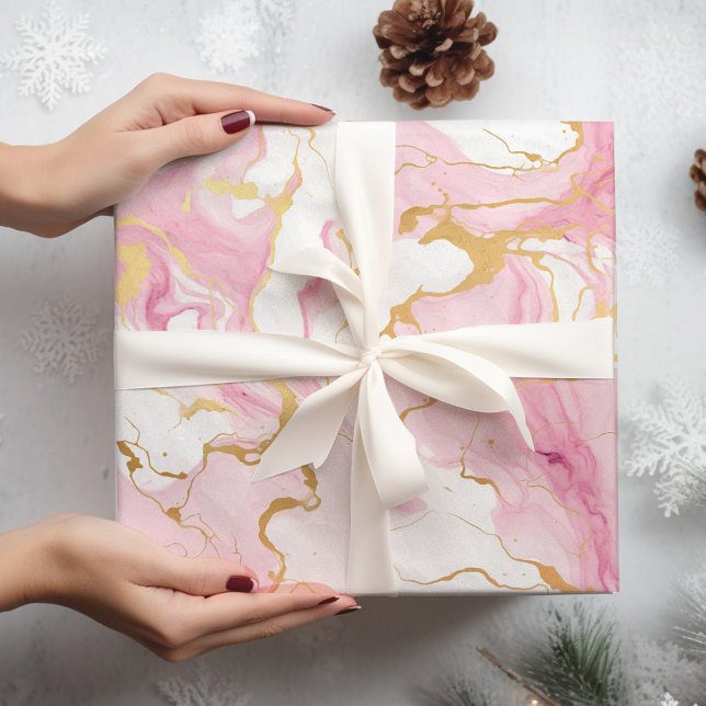Pink and Gold Marble Christmas  Wrapping Paper (Creator Uploaded)