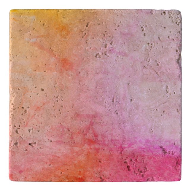 Pink and Gold Marble Custom Travertine Stone Trive Trivet (Front)