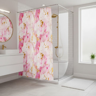 Pink and gold marble effect shower curtain