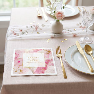Pink and gold marble effect Wedding Napkins