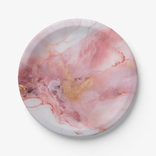 Pink and Gold Marble Elegant Paper Plates