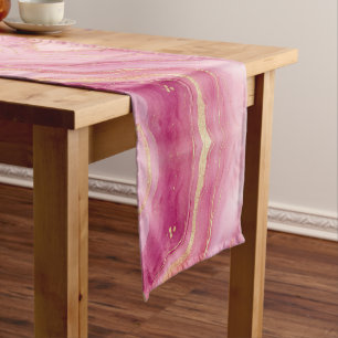Pink and Gold Marble Elegant Short Table Runner