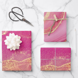 Pink and Gold Marble Elegant Wrapping Paper Sheets