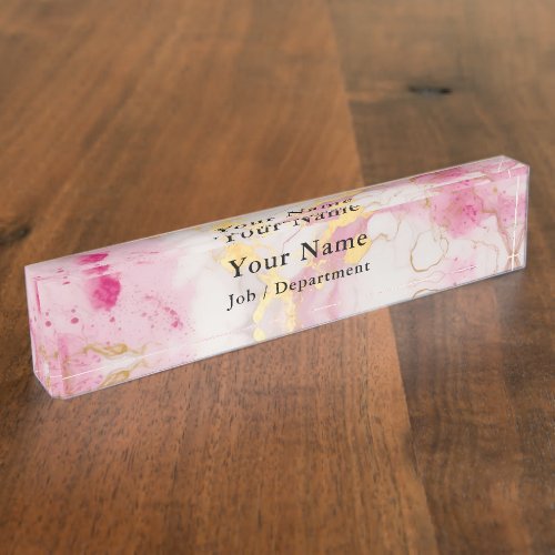 Pink and gold marble executive desk name plate