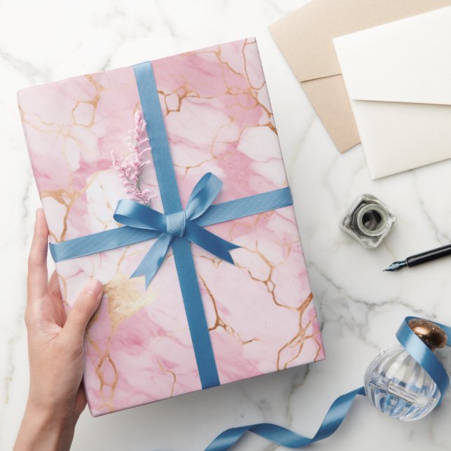 Pink and gold marble liquid style pattern wrapping paper (Gifting)