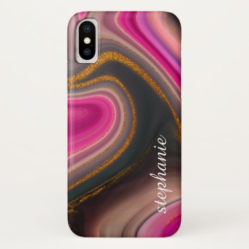 Pink and Gold Marble Monogram iPhone X Case