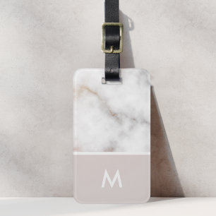 Pink and Gold Marble Personalized Initial Luggage Tag
