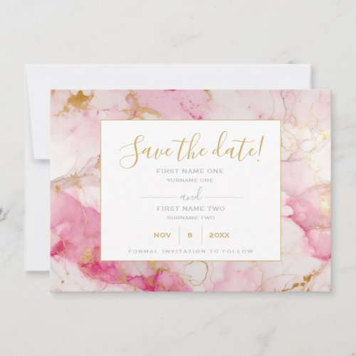 Pink and gold marble save the date card