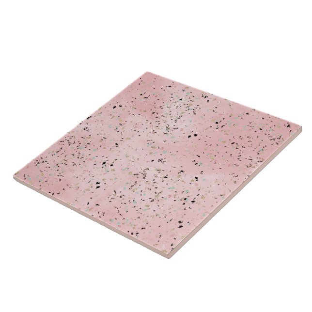 Pink and Gold Marble Terrazzo Ceramic Tile (Side)