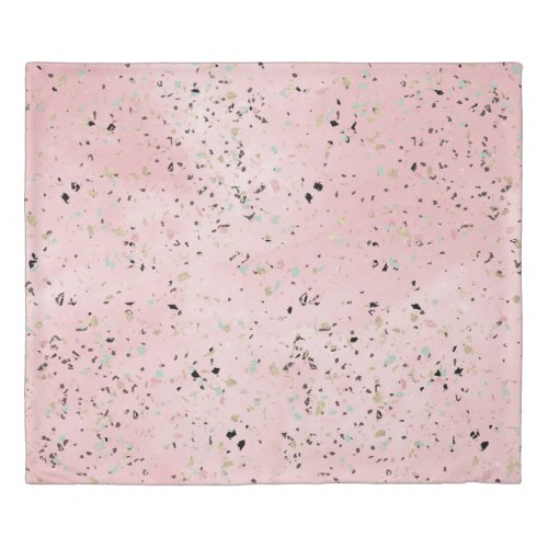 Pink and Gold Marble Terrazzo Duvet Cover
